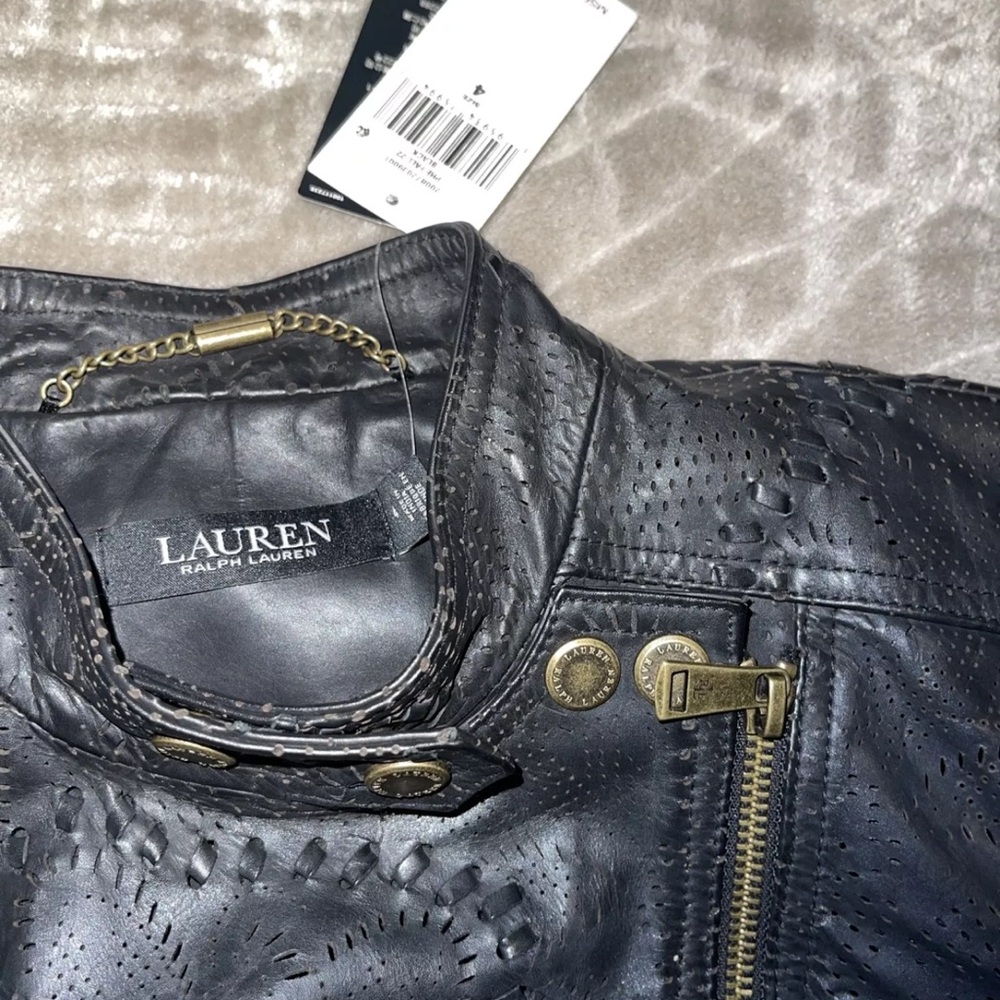 Ralph Lauren Black label Jacket Leather Moto Biker Black size 4 - Picture 12 of 16